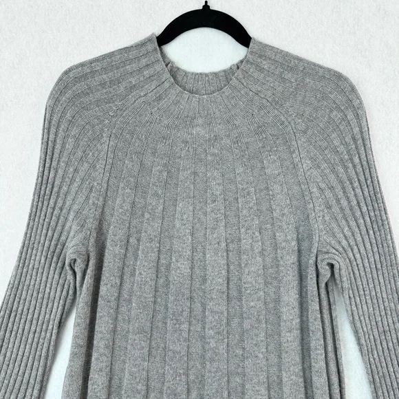 Anthropologie Sweater Dress Womens Small Gray Yellow Rib Knit Bell Sleeves - Picture 2 of 13